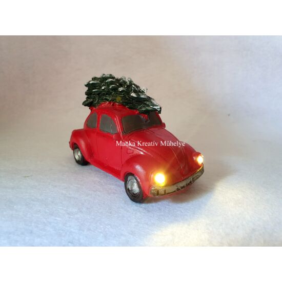 karácsony, dekoráció, bogárhátú, autó, piros, autó fenyőfával